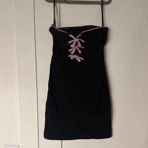 Katie J NYC Black Strapless Sheath Dress with Thin Straps